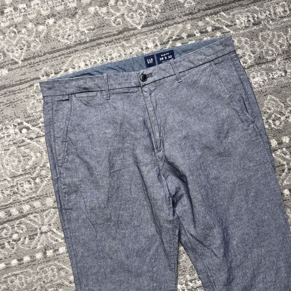 GAP Mens Slim Fit Linen Blend Chinos Pants Blue Size 36x32 Casual Office - Picture 2 of 9